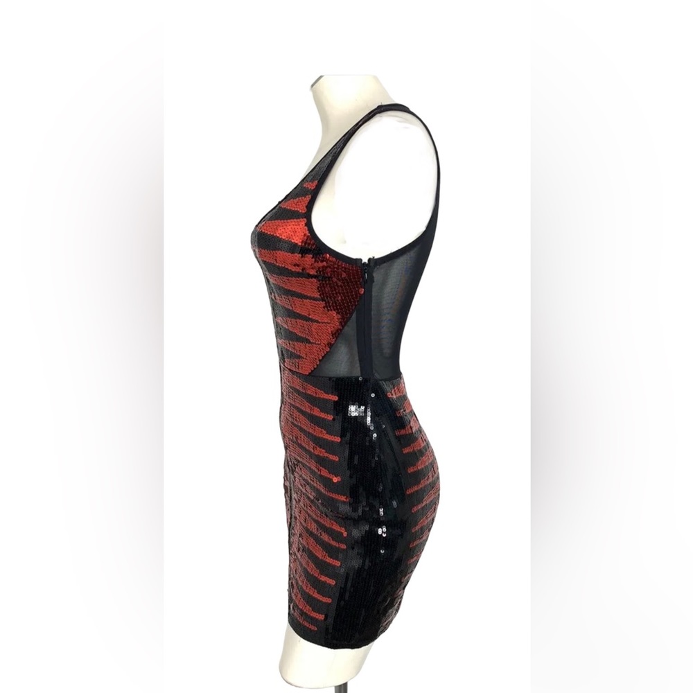 Bebe Black And Red Sequin Bodycon Mini Dress Size XS